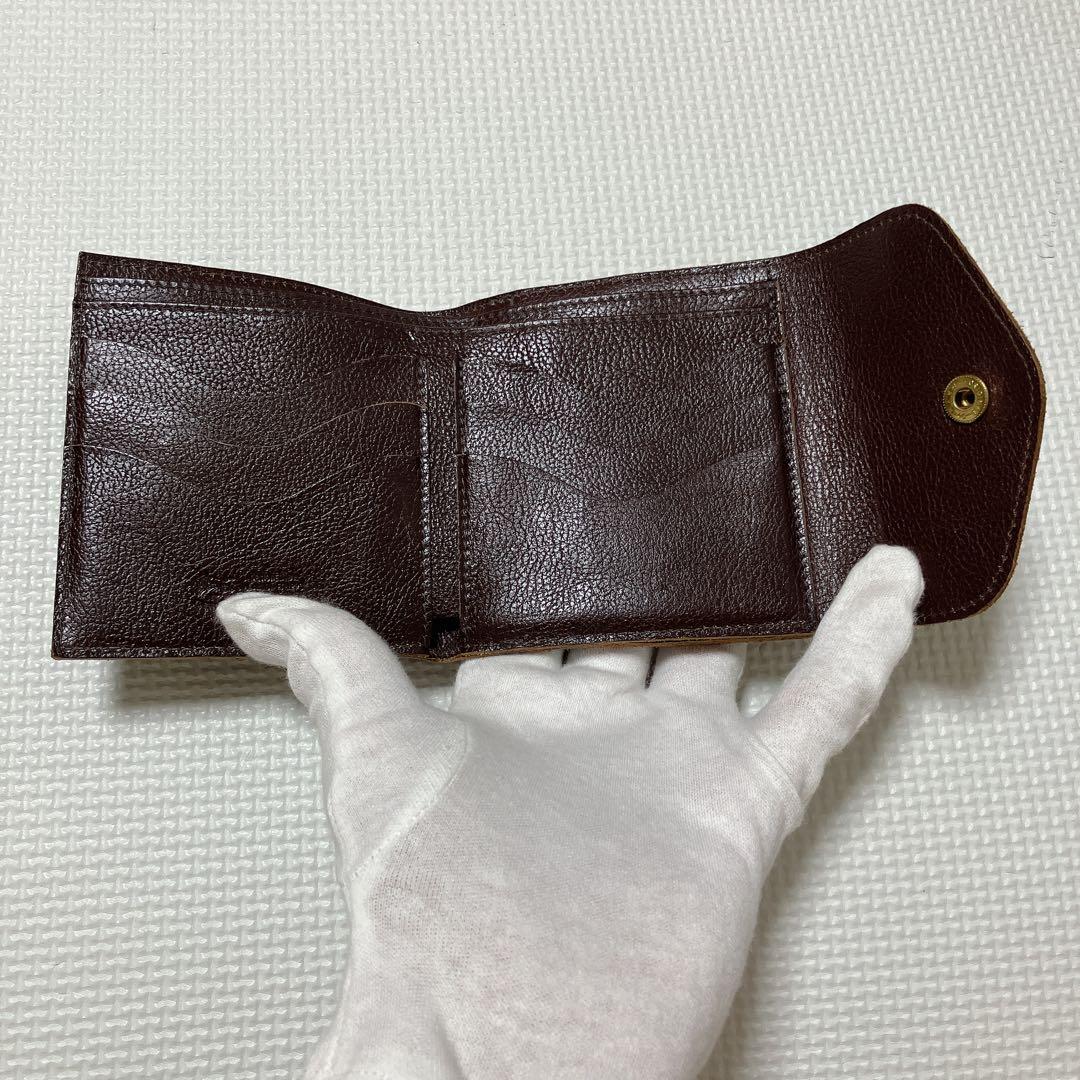 極美品IL BISONTEイルビゾンテ レザーがま口三つ折り財布 チョコ 濃茶