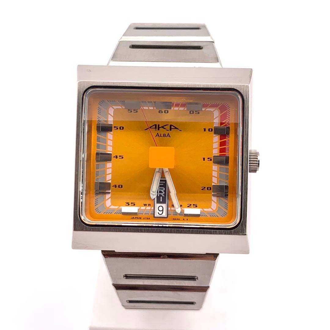 7-5303 ALBA V733-5A40 オレンジ スクエア 腕時計