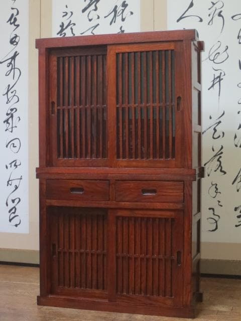 伝統工芸高級水屋道具杉無垢材網代引戸アジロ茶道具煎茶棚置水屋茶箪笥