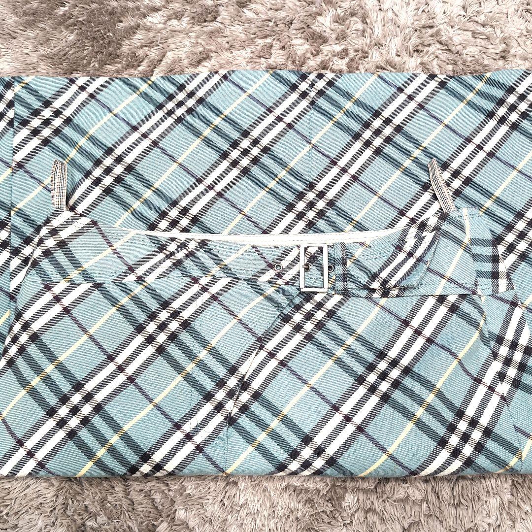 ✨美品 バーバリー ブルーレーベル 水色 チェック柄 ひざ丈スカート ベルト付き