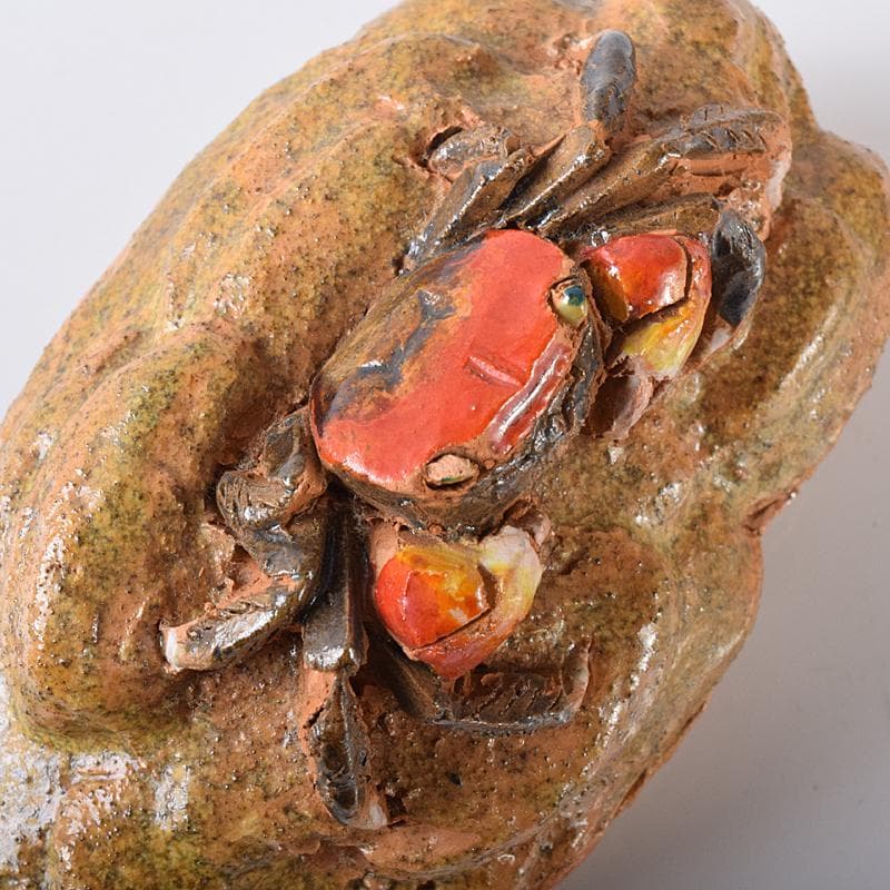 茶道具　伊予松山　水月焼　砥部焼　蟹香合　共箱　M　R8163