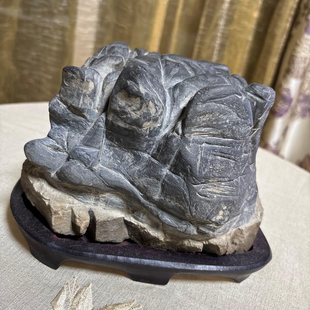 亀の形 水石 黒色 木製台座付き約3キロ - メルカリ