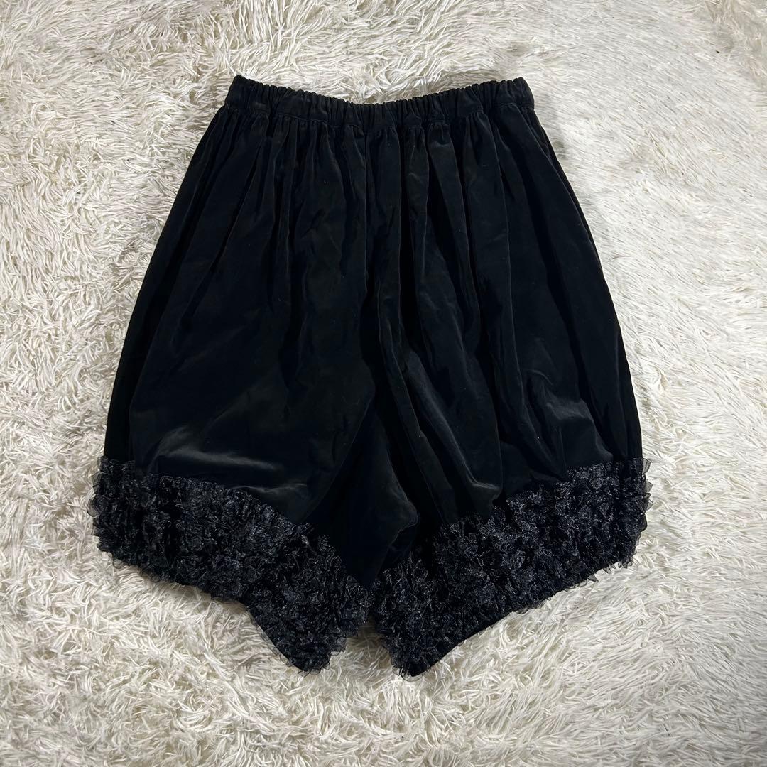 AD2012 archive フリルベロアサルエルパンツ 黒 ワイド