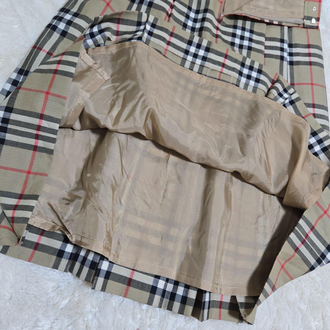 美品 BURBERRYS プリーツ フレア スカート ノバチェック柄 ウール