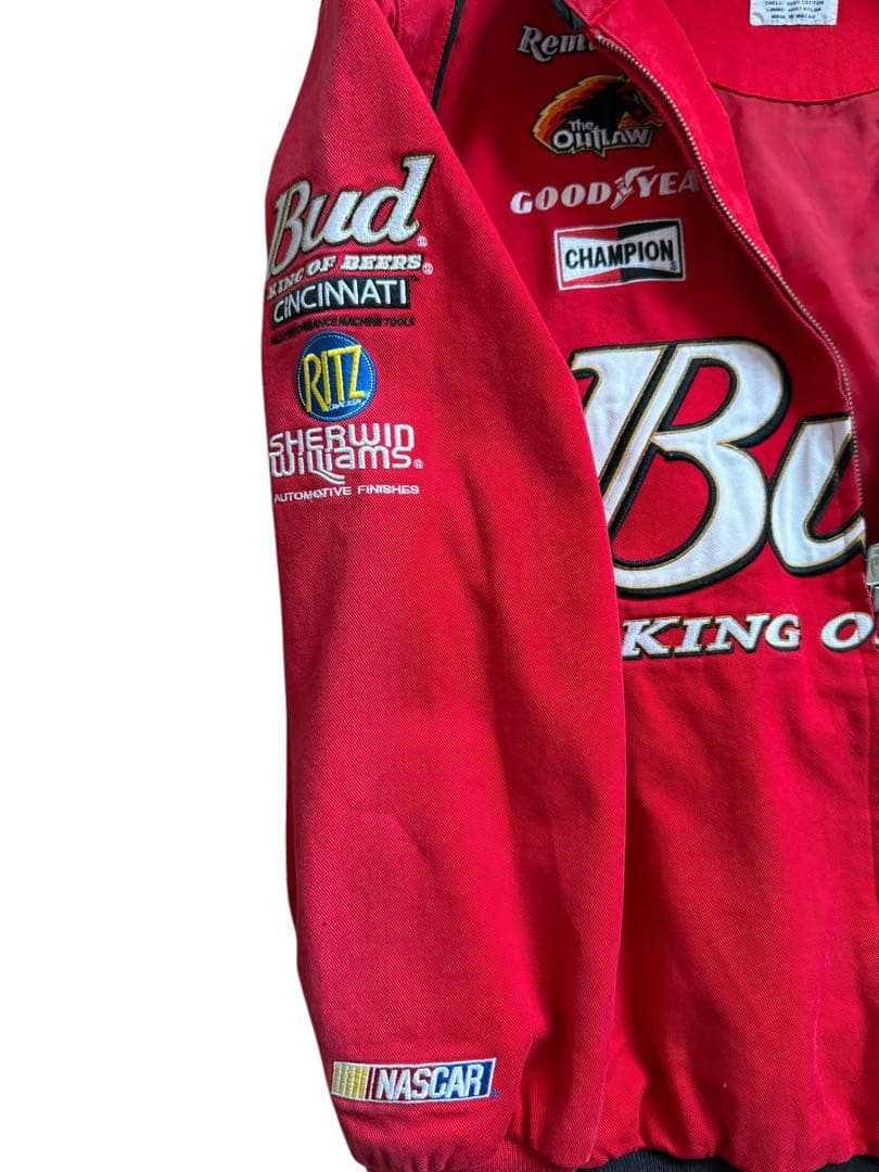 【人気デザイン】Budweiser × NASCAR レーシングジャケット 古着