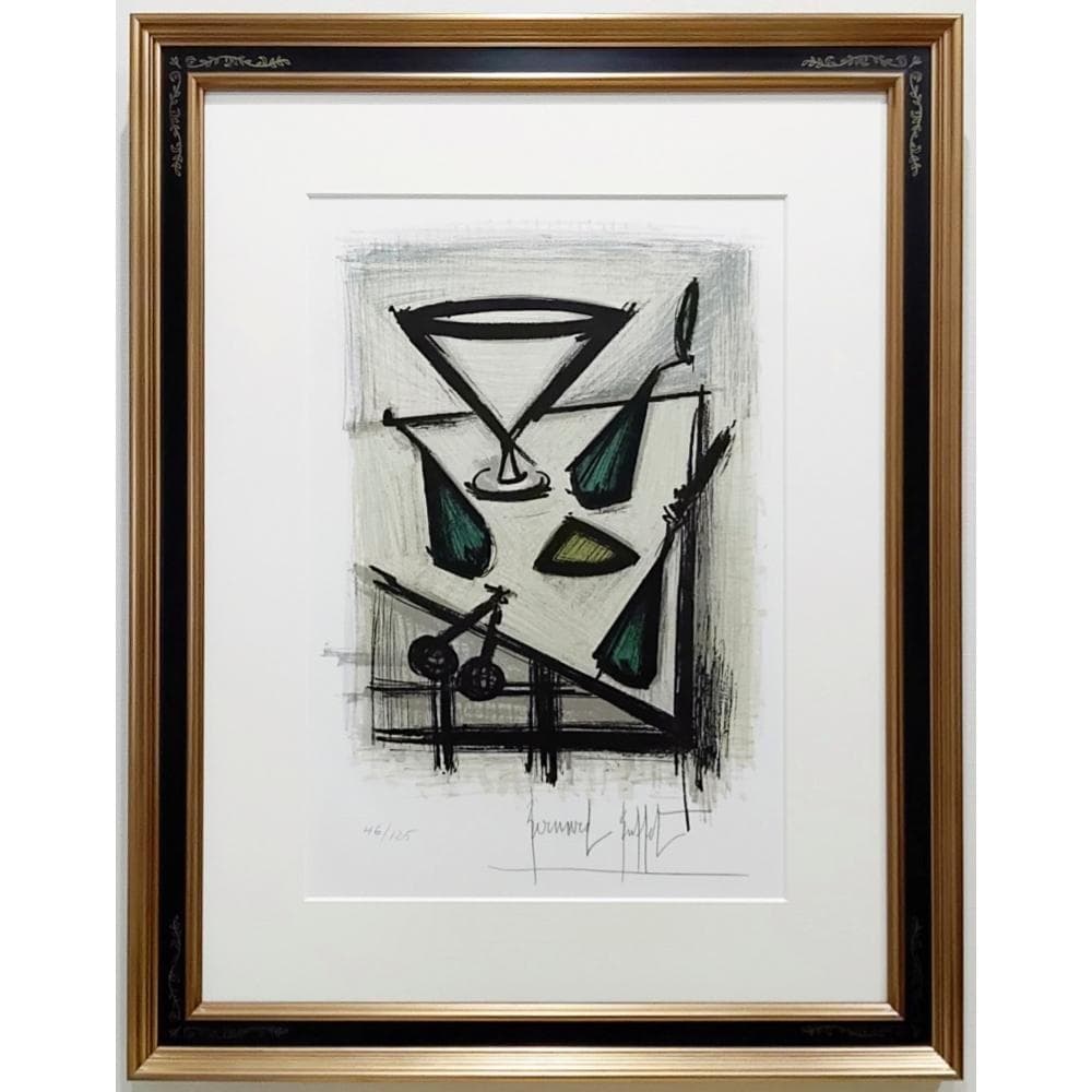 ビュッフェ　果物のある静物　1967年　リトグラフ　版画　直筆サイン　額付　真作 ビュッフェ 果物のある静物 1967年 リトグラフ 版画 直筆サイン 額付