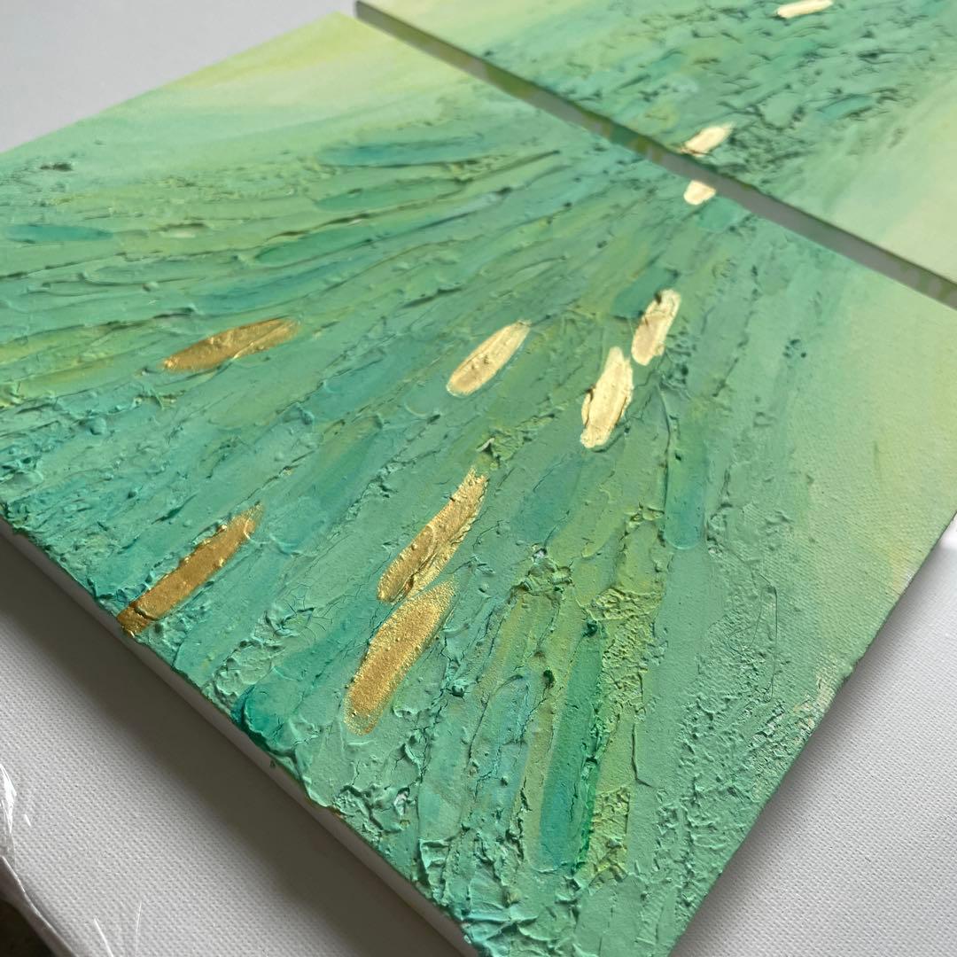 金と緑の現代アート｜テクスチャーアート　アートパネル　インテリア　壁掛け　原画
