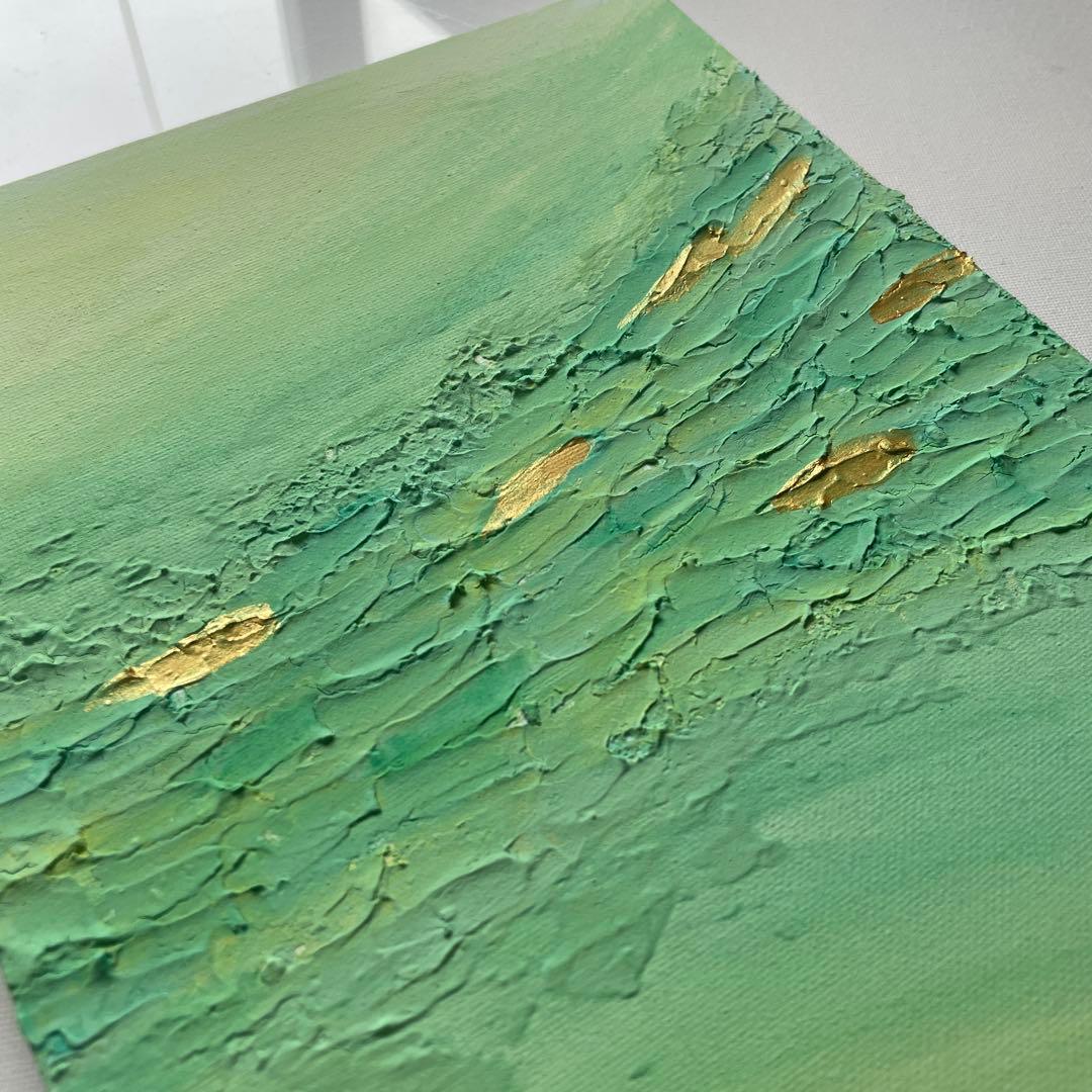 金と緑の現代アート｜テクスチャーアート　アートパネル　インテリア　壁掛け　原画