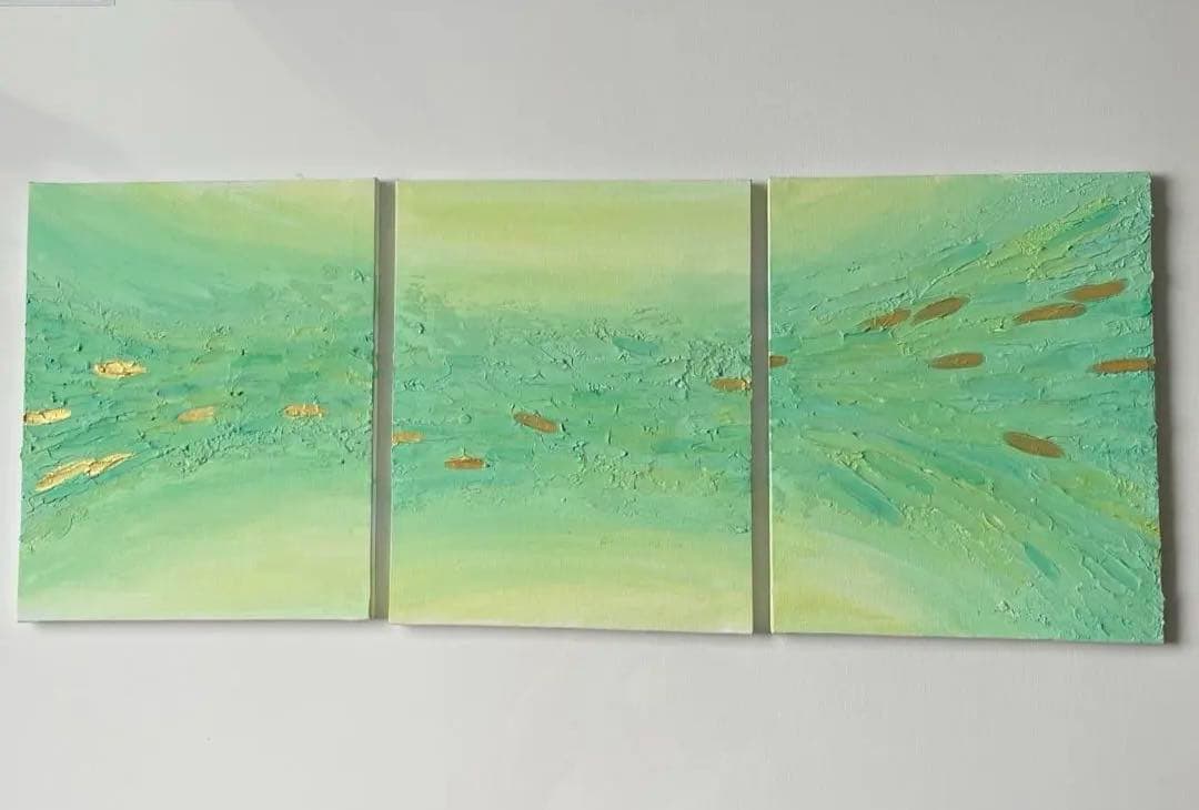 金と緑の現代アート｜テクスチャーアート　アートパネル　インテリア　壁掛け　原画