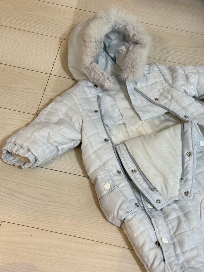 babydior ロンパース　ダウン　水色　ファー　12M 80 B品