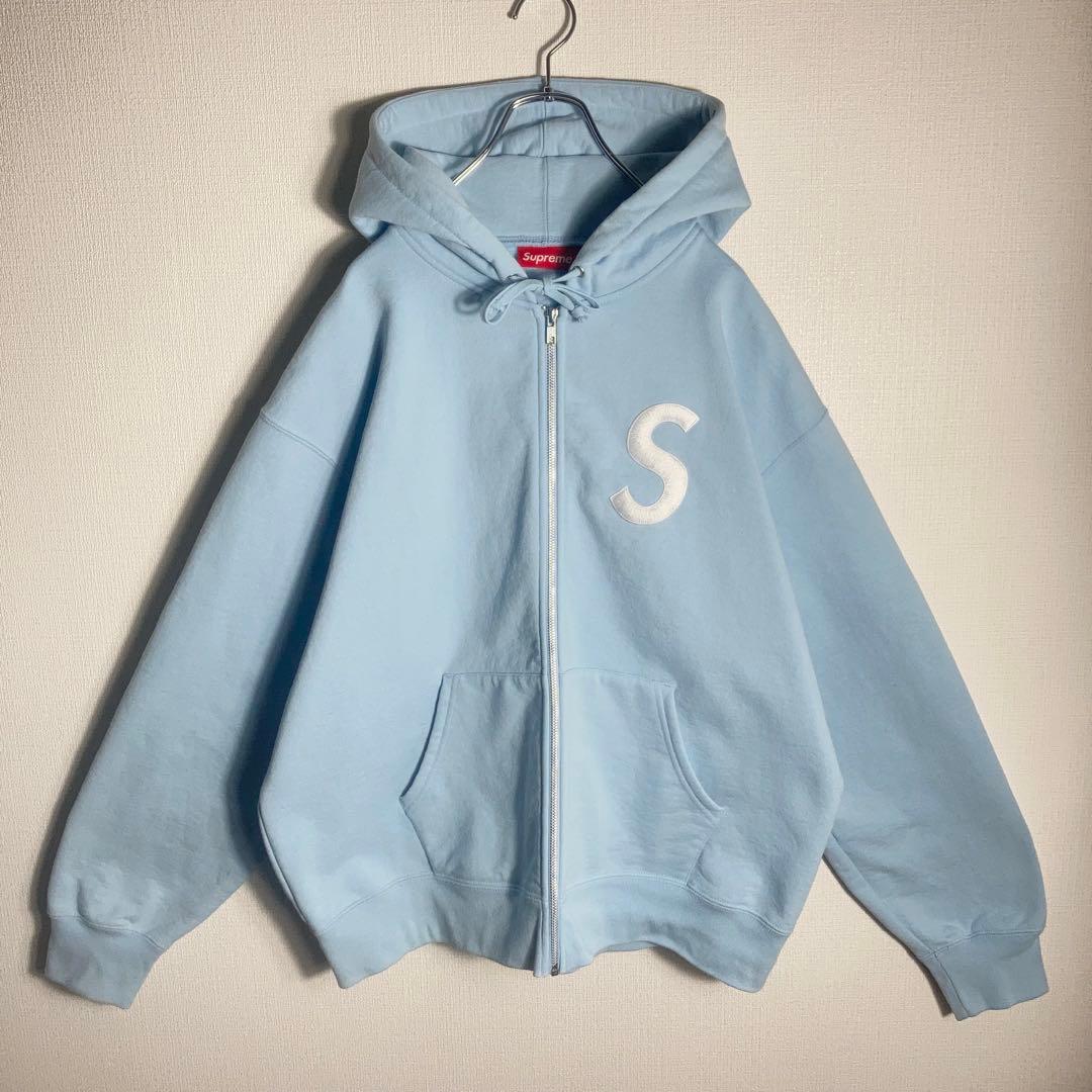 【美品】SUPREME フルジップパーカー Sロゴ 水色 L.