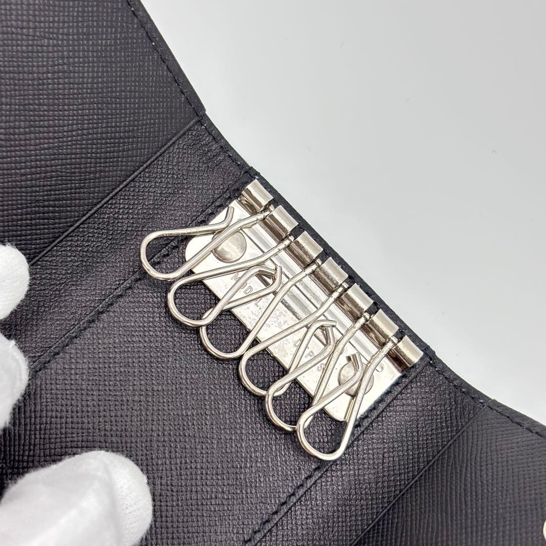 箱付き未使用級】プラダ 6連 キーケース ナイロン×レザー 三角ロゴ グレー