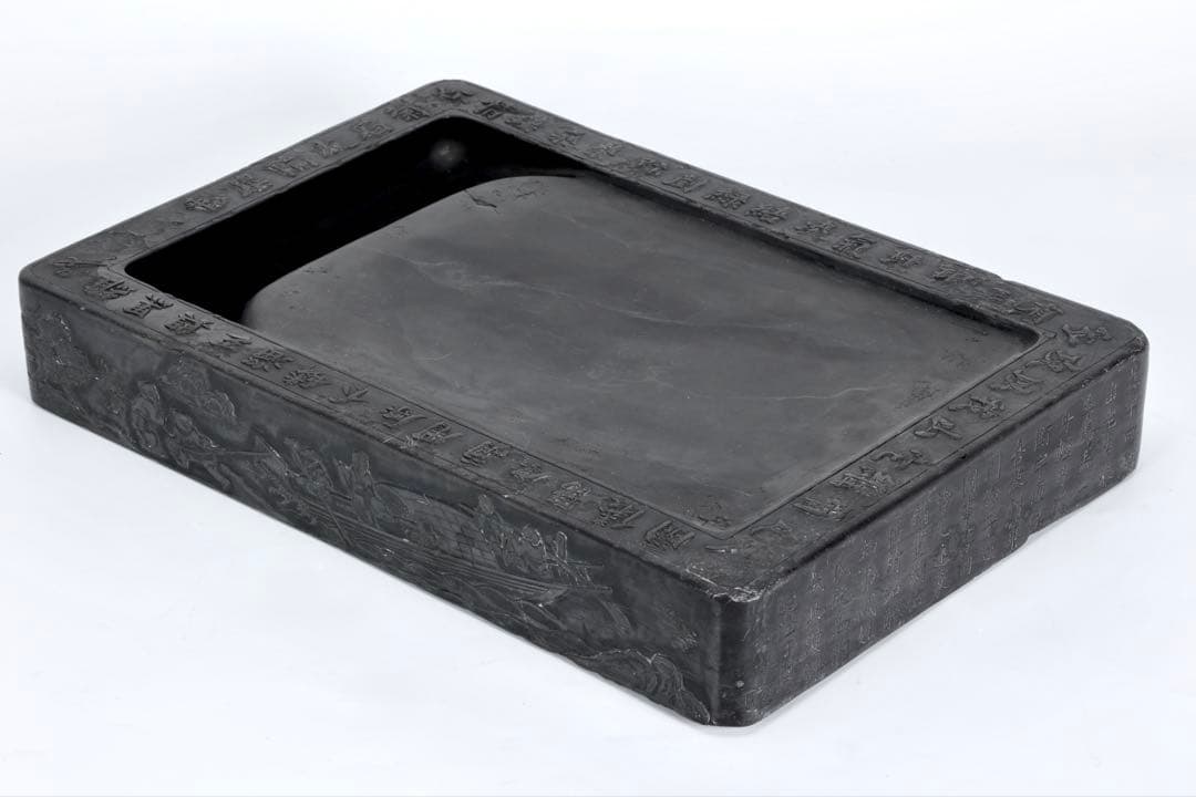 中国古玩 清乾隆帝御題詩刻 端渓石硯 12.5kg 唐木箱 書道具 古美術 骨董