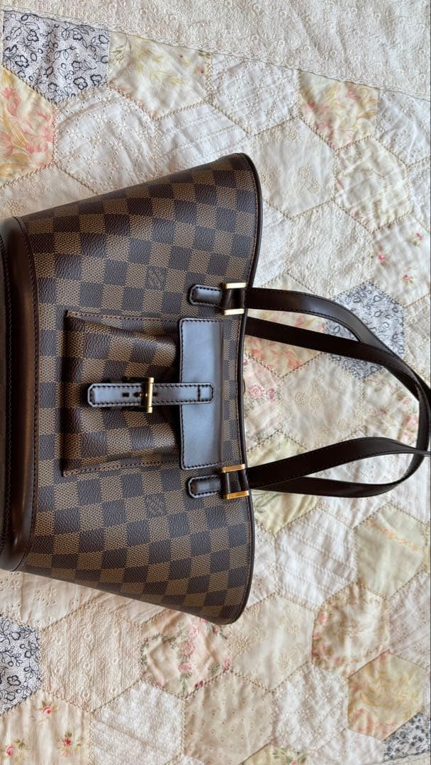 ねこパンチ様　ダミエパターン ブラウンレザートートバッグ　マノスク　pm