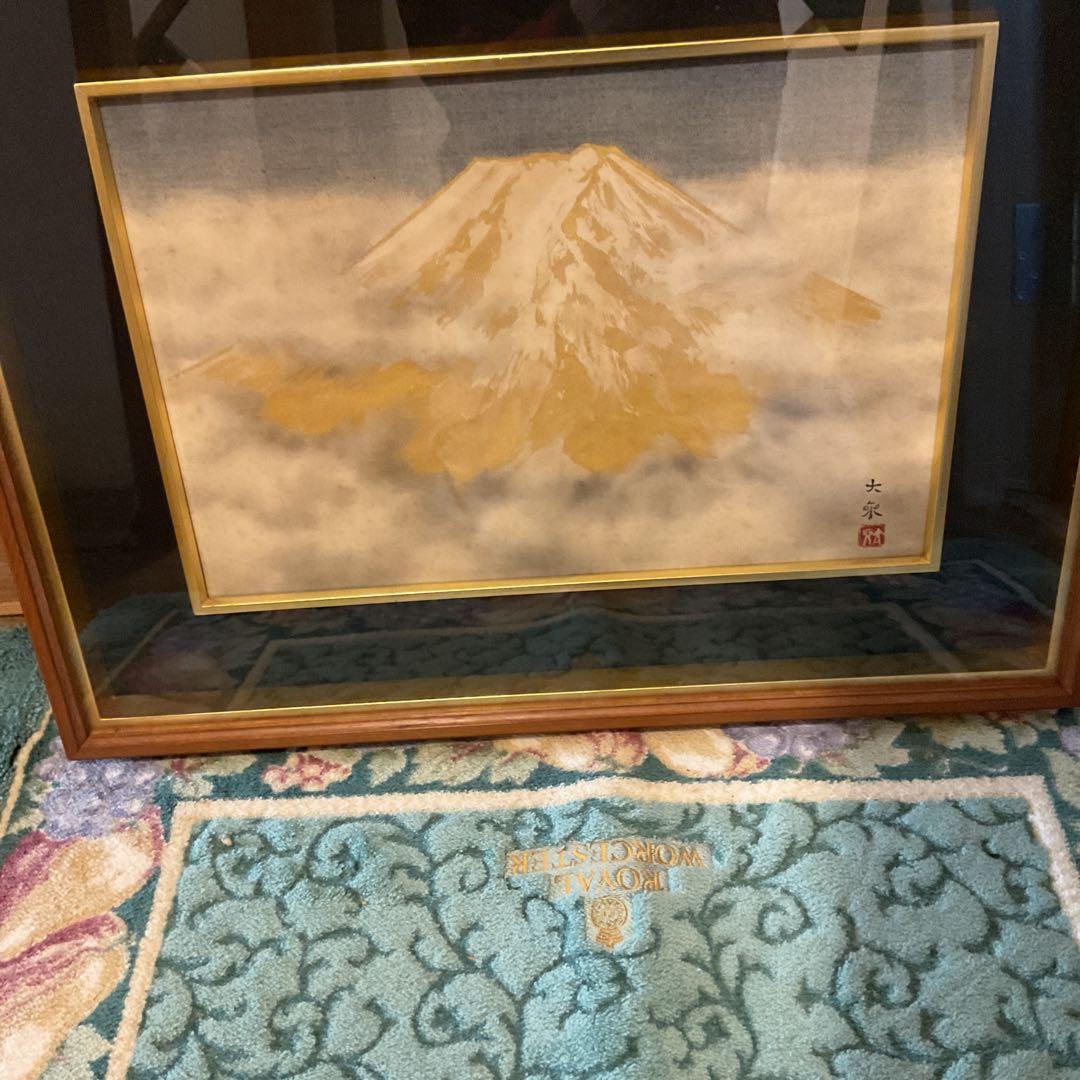 真作 青木大乗 作 木額装仕立 【 富嶽 】 共シール在 画8号