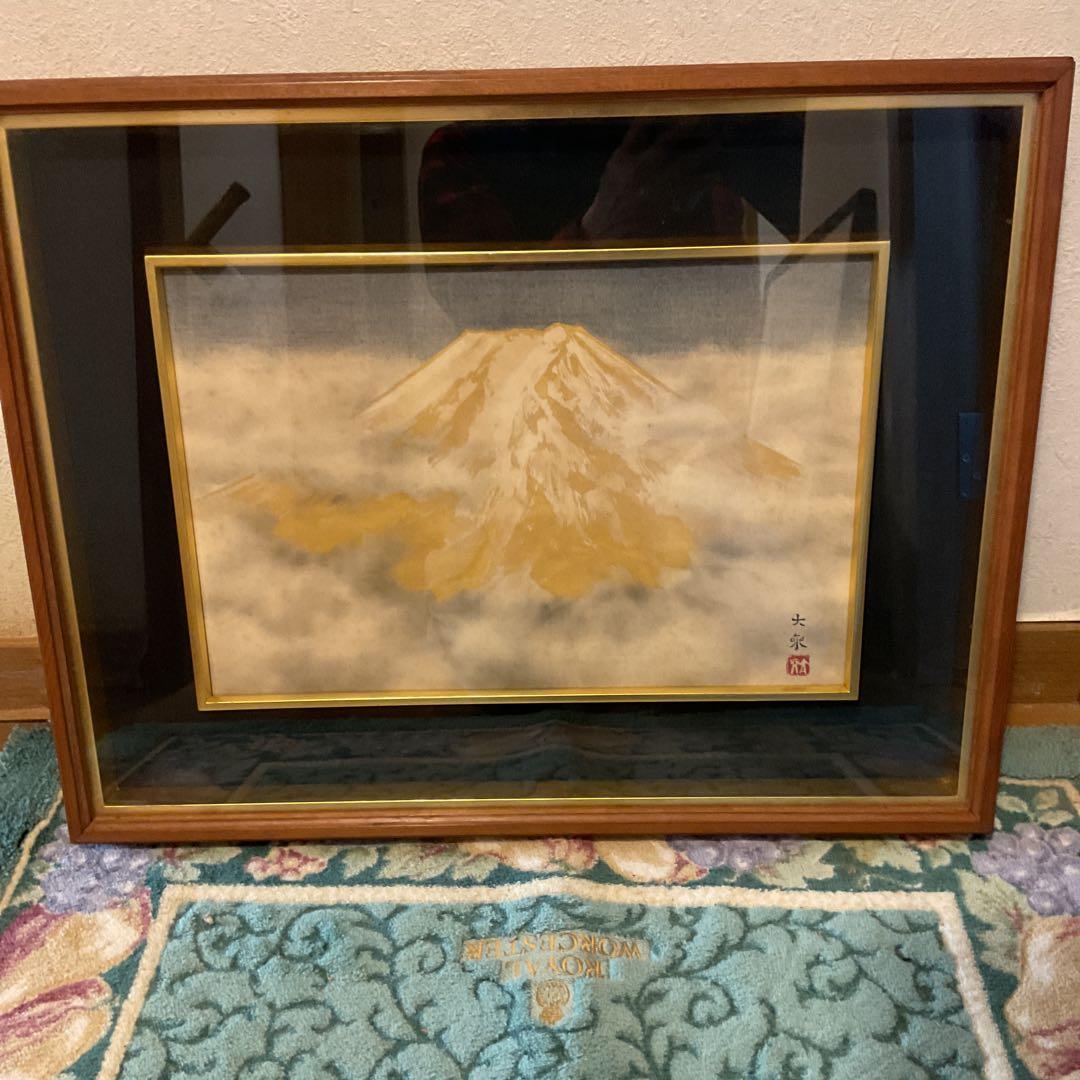 真作 青木大乗 作 木額装仕立 【 富嶽 】 共シール在 画8号