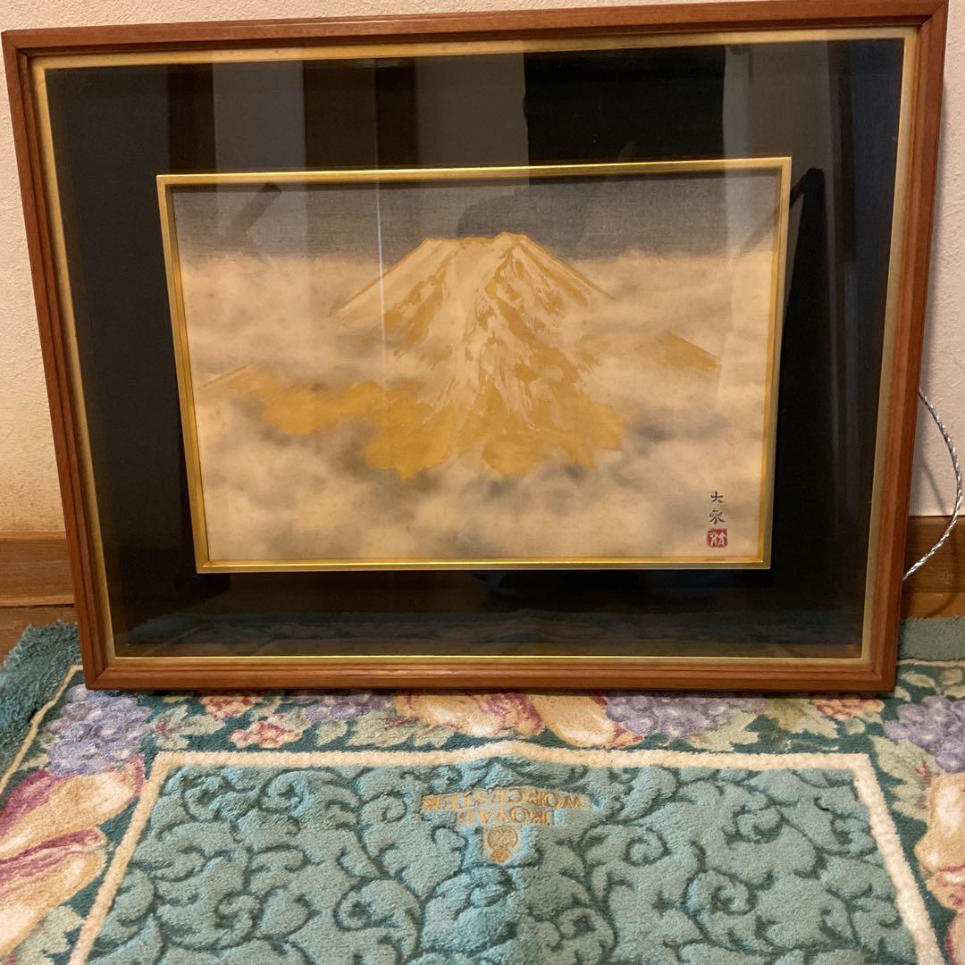 真作 青木大乗 作 木額装仕立 【 富嶽 】 共シール在 画8号