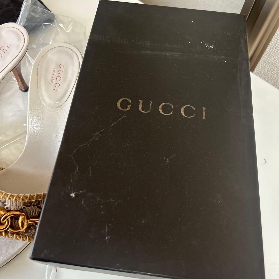 【GUCCI 】チェーン装飾 ミュール ベージュ 24センチ