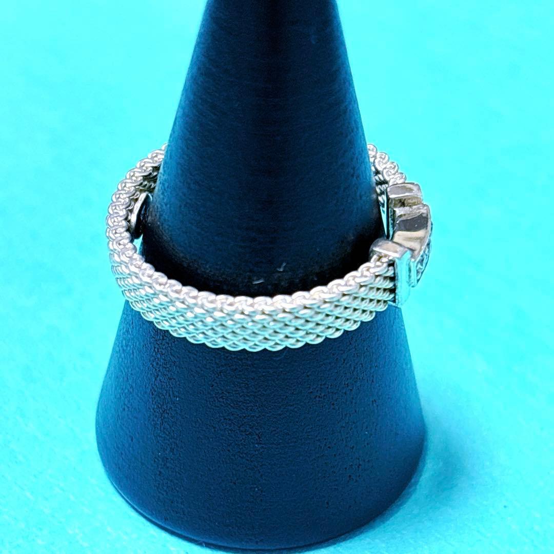 【美品】17号 ティファニー 3Pダイヤ サマセット メッシュ リング 925