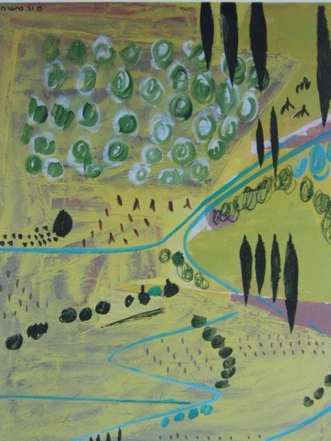 岡野博、【豊かな土地】、希少な画集画、新品高級額・額装付