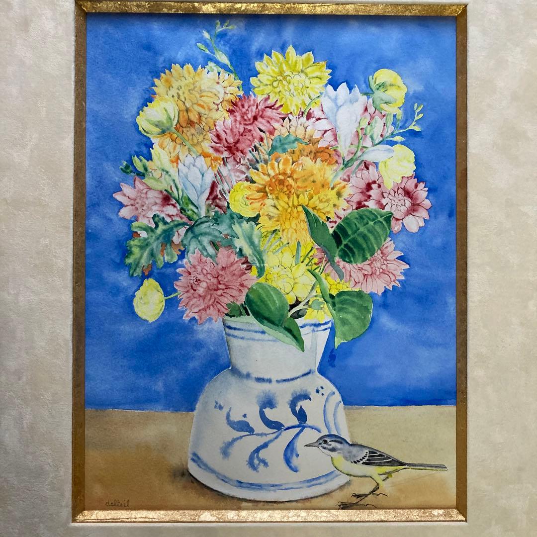 マイテ　デルテイユ￼「スペインの花瓶」有名フランス人画家額56×47絵37×28 マイテ デルテイユ￼「スペインの花瓶」有名フランス人画家額56×47絵37