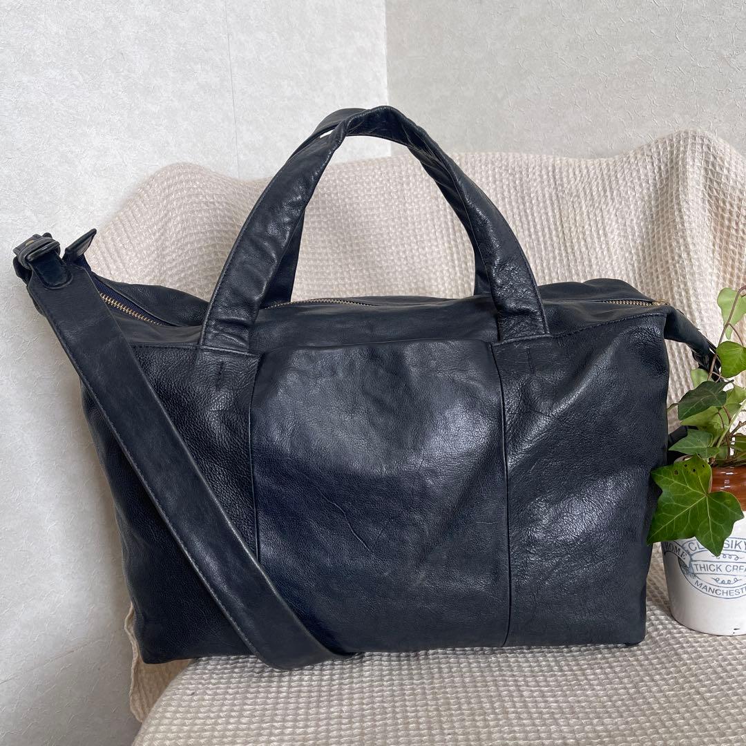 ◇ genten ゲンテン バッジョ2wayレザーショルダーバッグ ネイビー ◇