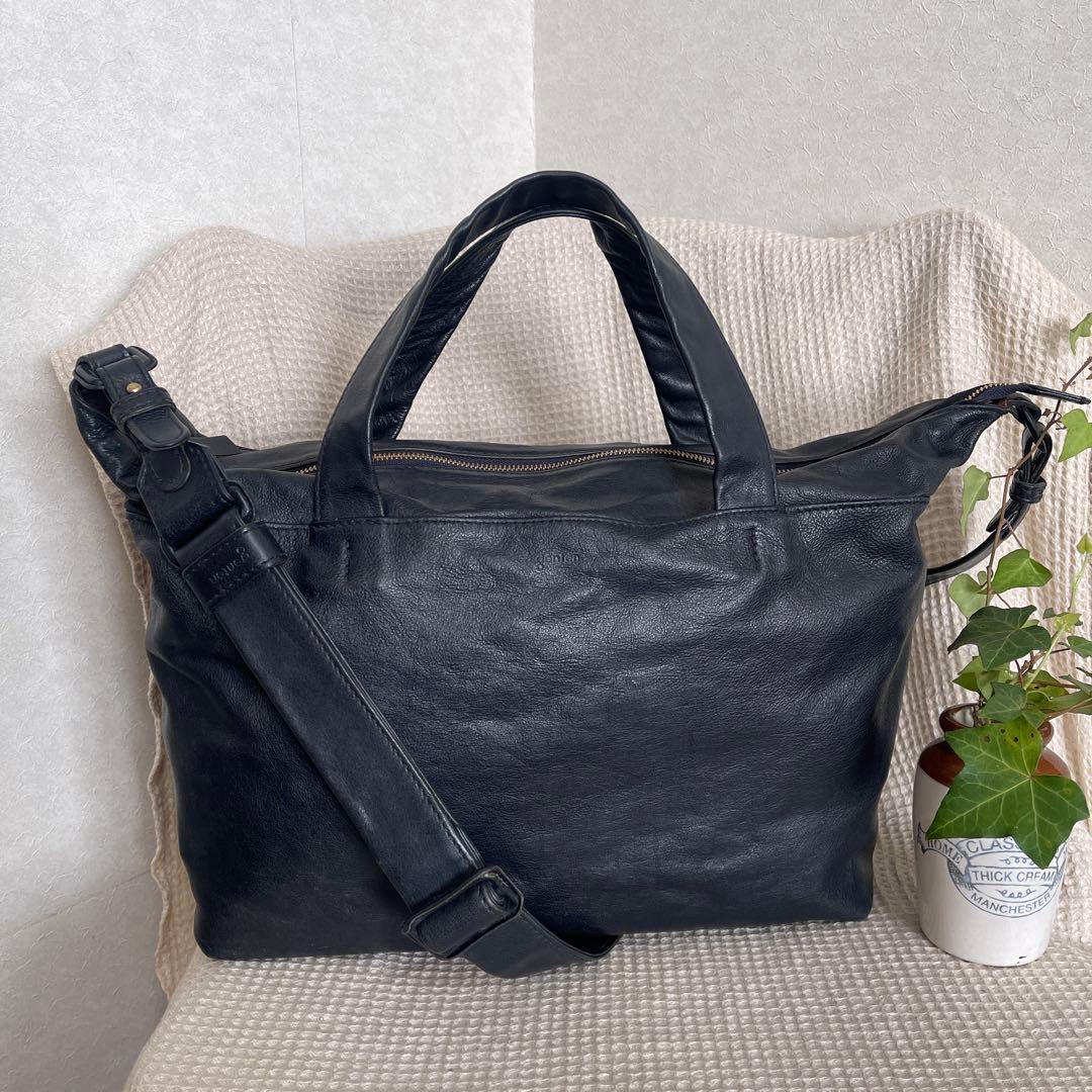 ◇ genten ゲンテン バッジョ2wayレザーショルダーバッグ ネイビー ◇