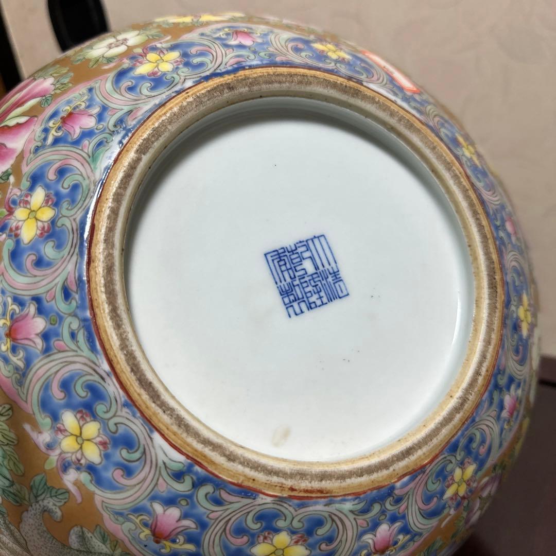 綺麗な花瓶中国色絵龍の図天球瓶高さ約39cm