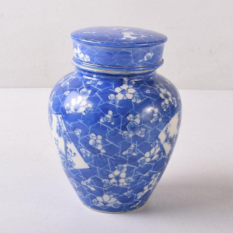 煎茶道具　瀬戸焼　古瀬戸　染付　扇窓絵花文　茶壷　茶心壷　V　R8235