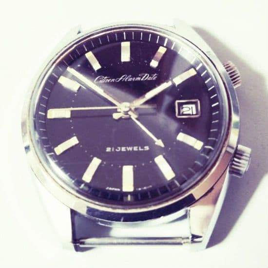 CITIZEN　アラームデイト　機械式手巻腕時計 ブラック文字盤