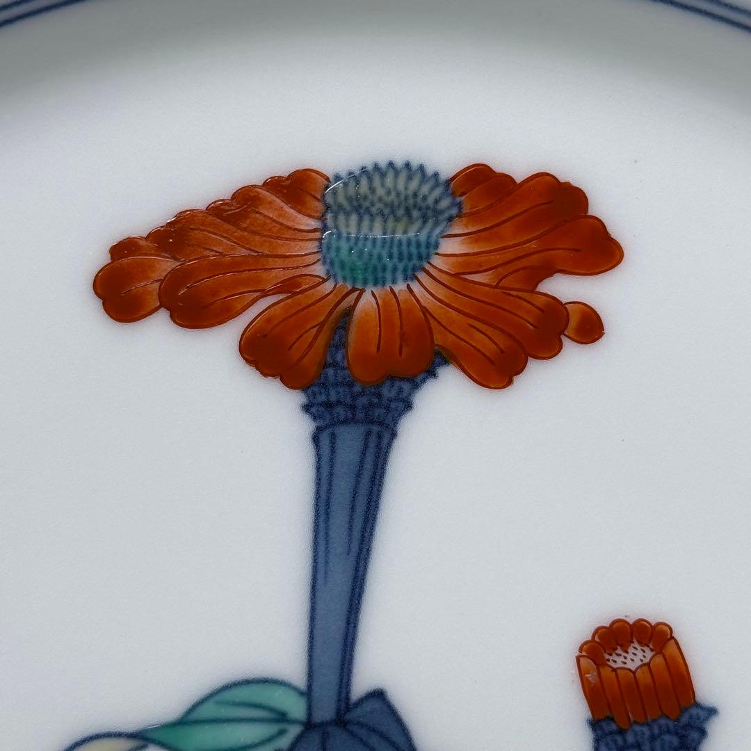 無形文化財　十二代　今泉今右衛門　色鍋島百日草絵飾皿　共箱　栞　完品