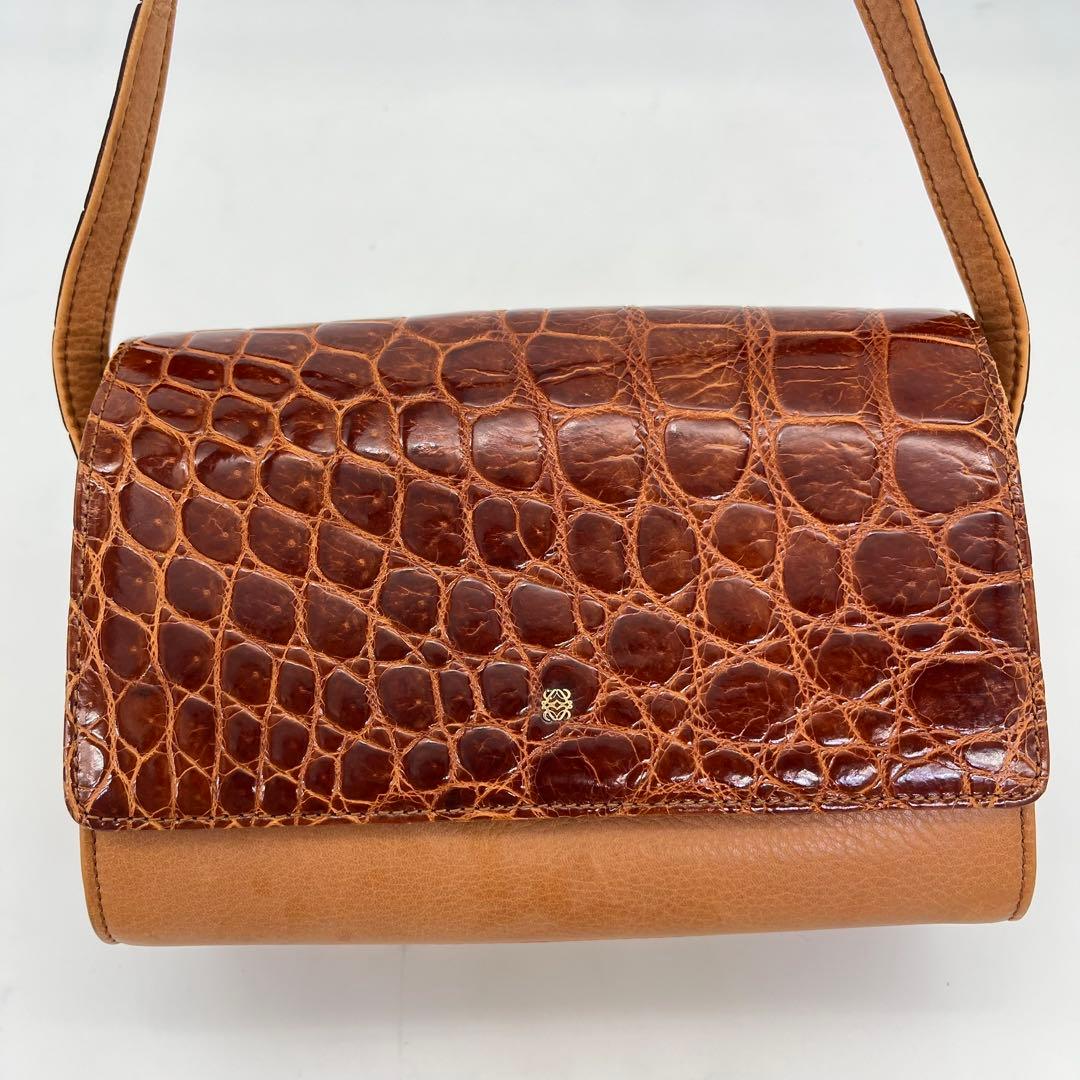 【希少品】LOEWE ショルダーバッグ 斜めがけ アナグラム シャイニングクロコ
