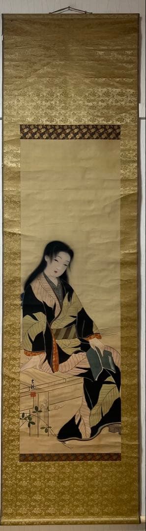 掛け軸　源 閑山［美人図］絹本　肉筆　木箱無！ 真作】□鳥文斎栄之□美人図□肉筆□掛軸□掛け軸□