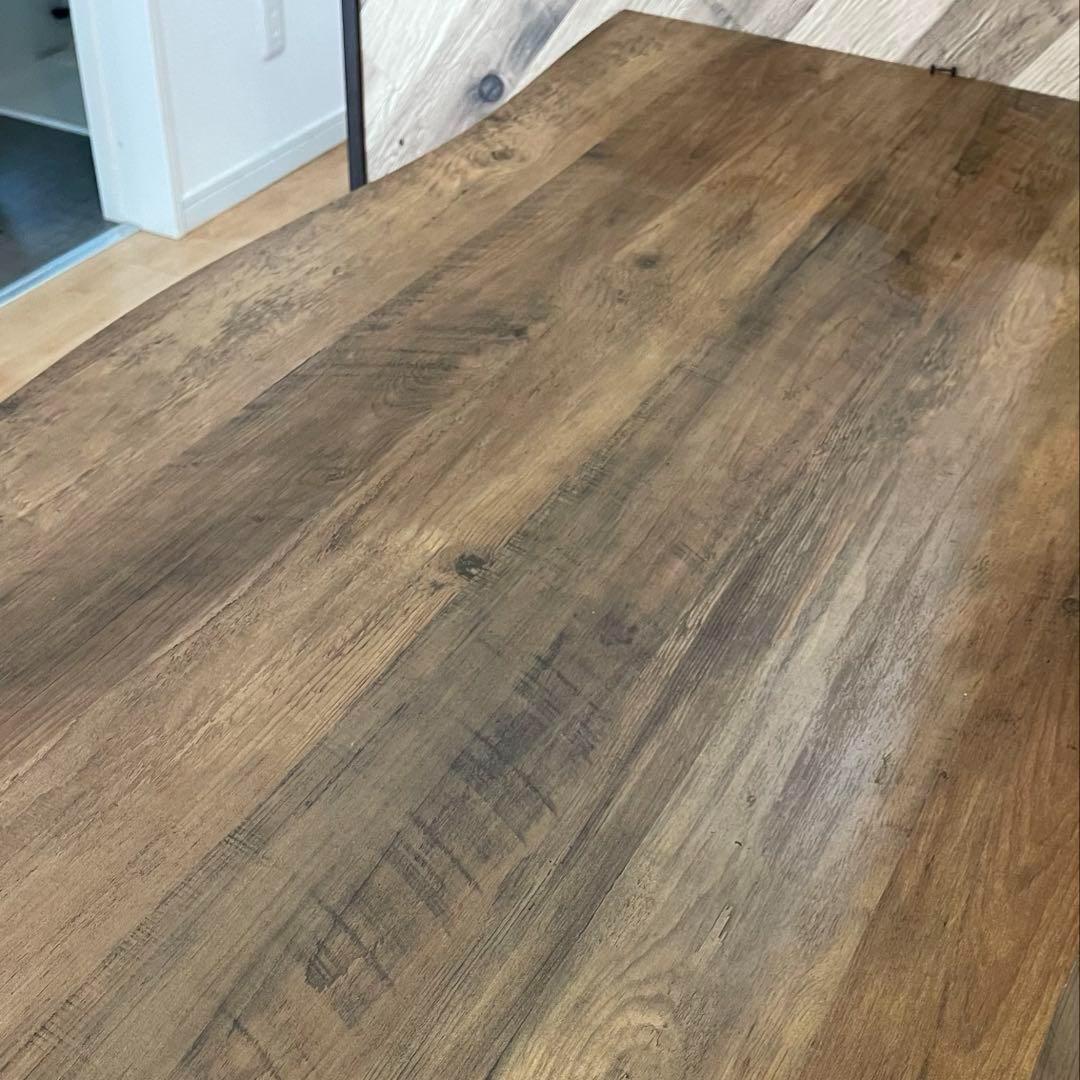 天然木風 × ブラックスチール脚 ダイニングテーブル ヴィンテージ 160cm