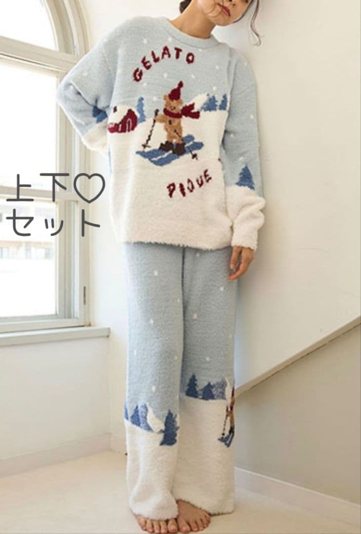 【新品タグ付き】ジェラートピケ スキーベアジャガードプルオーバー+ロングパンツ