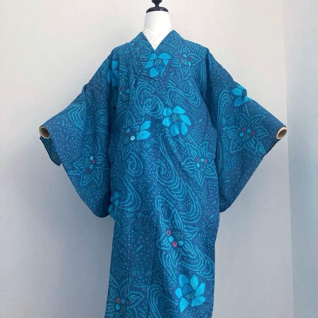 よりゆか 有松絞り・有松鳴海絞り浴衣　グレー・ターコイズNo.7-210B