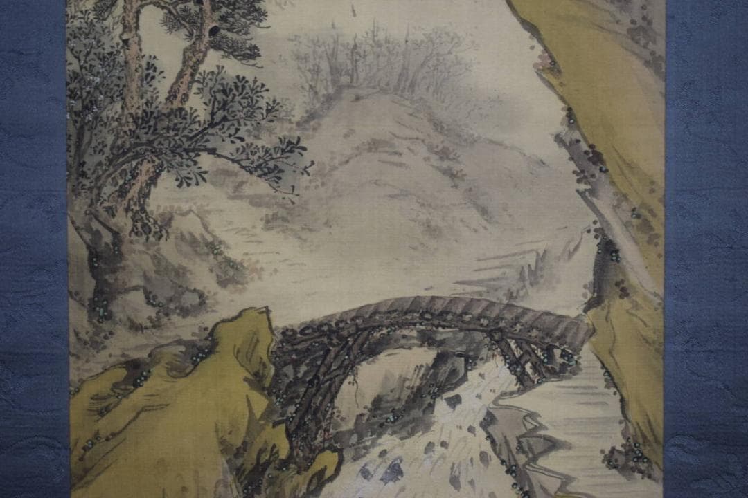 真作/宮武南岳/桂月庵/淡彩山水/双幅/絹表装/布袋屋掛軸HE-610