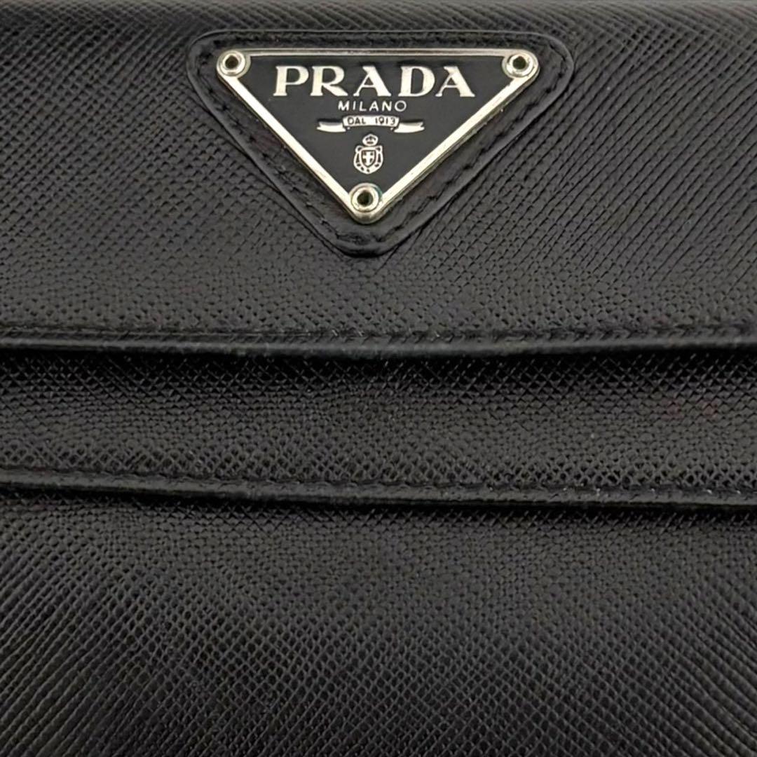 極美品✨ PRADA プラダ 三つ折り財布 サフィアーノ ブラック 三角ロゴ