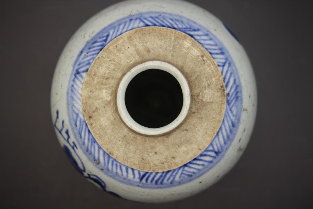 海】古染付 清中期 人物山水絵小壺 本物保証！ 骨董品 時代品 美術品