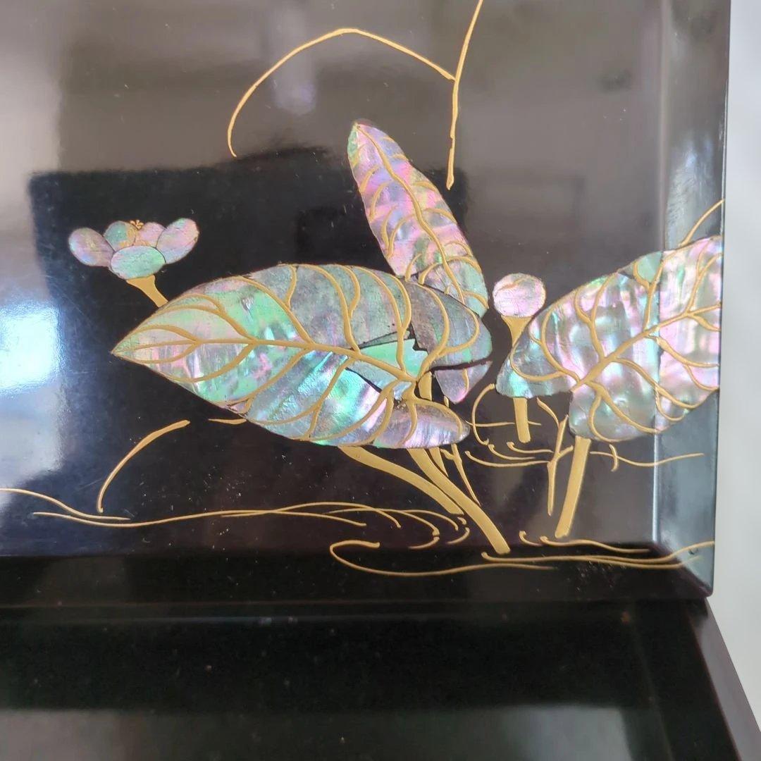 骨董　重箱　螺鈿　三段重　木製　漆器　正月　おせち　木箱