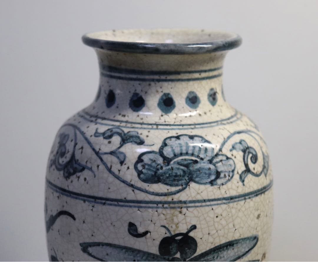 古安南　蜻蛉　染付瓶　アンティーク　送料込み1123