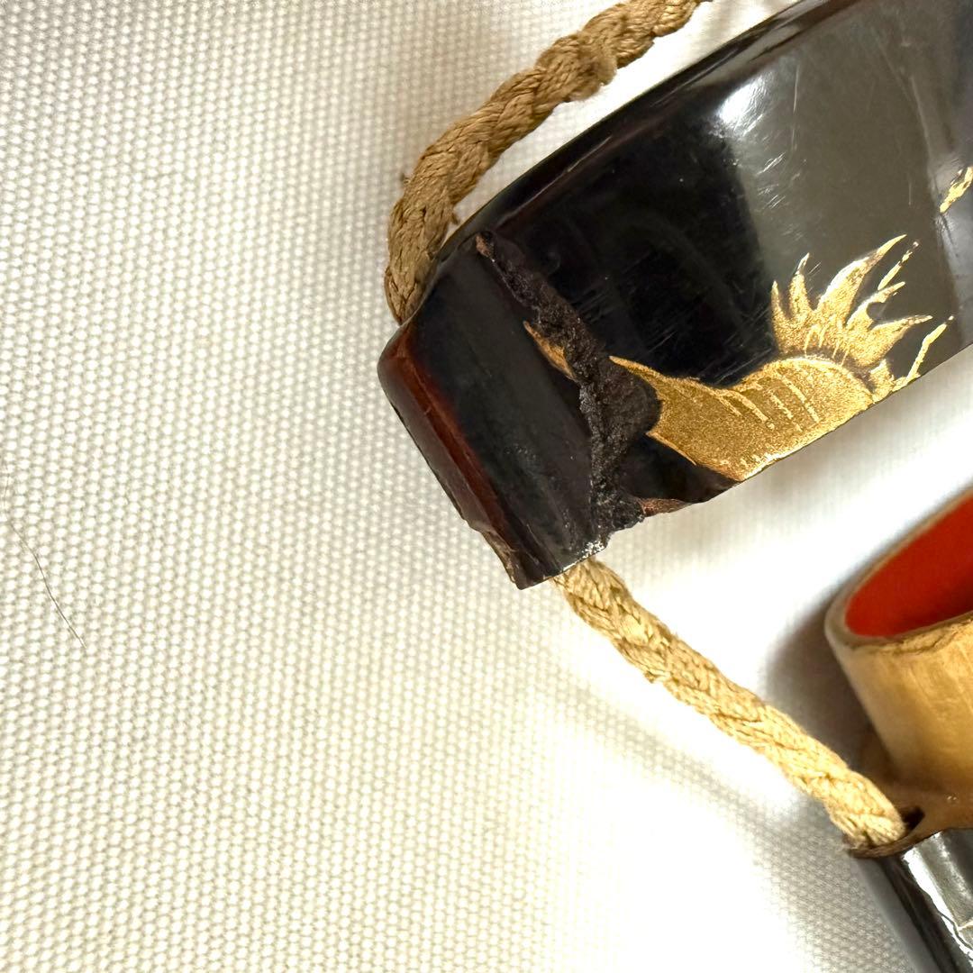 時代物 波に鶴 蒔絵印籠 根付