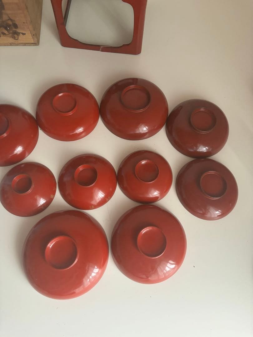 ビンテージ！古道具！推定明治征露記念漆盃セット木箱入り10個台