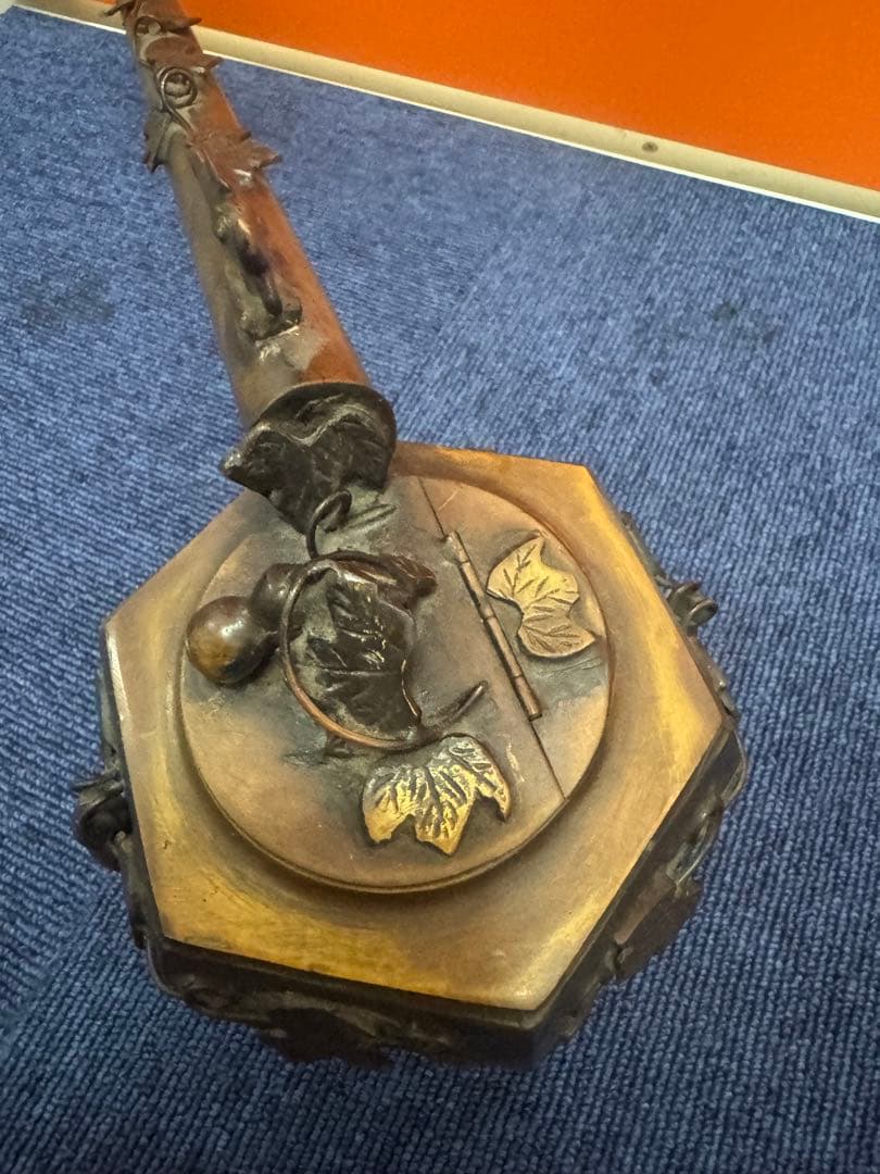 1624 中国美術 唐物 古玩 唐銅 瓢箪から駒図大矢立香炉 大明