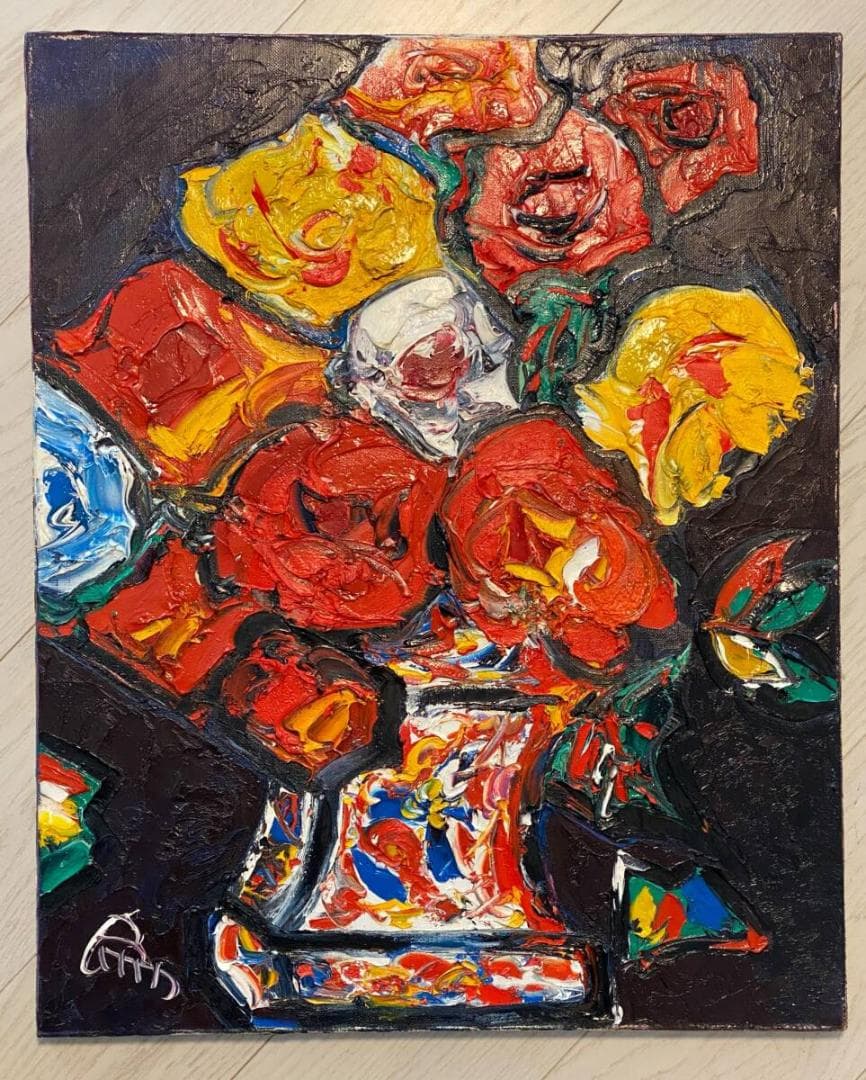 真作」宮田為義 薔薇の絵 靜物画 絵画 油彩画 額装 F15号 - メルカリ