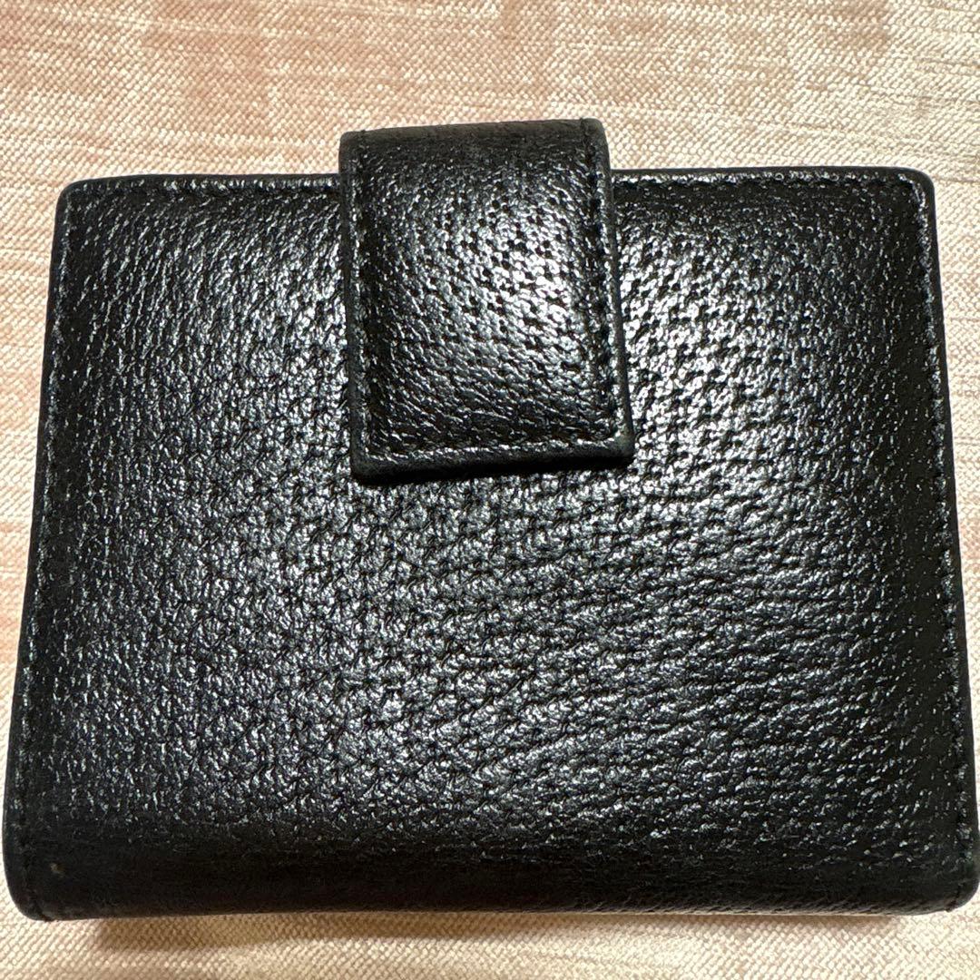 GUCCI レザー 折り財布 筆記体 ロゴ 型押し 黒