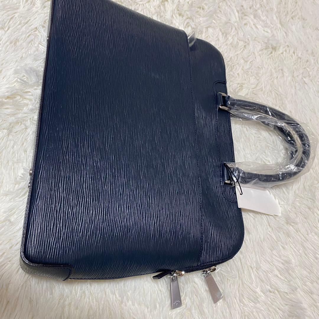 新品タグ付✨アニアリ　トートバッグブリーフケース紺レザー自立式ドーム型A4収納⭕️