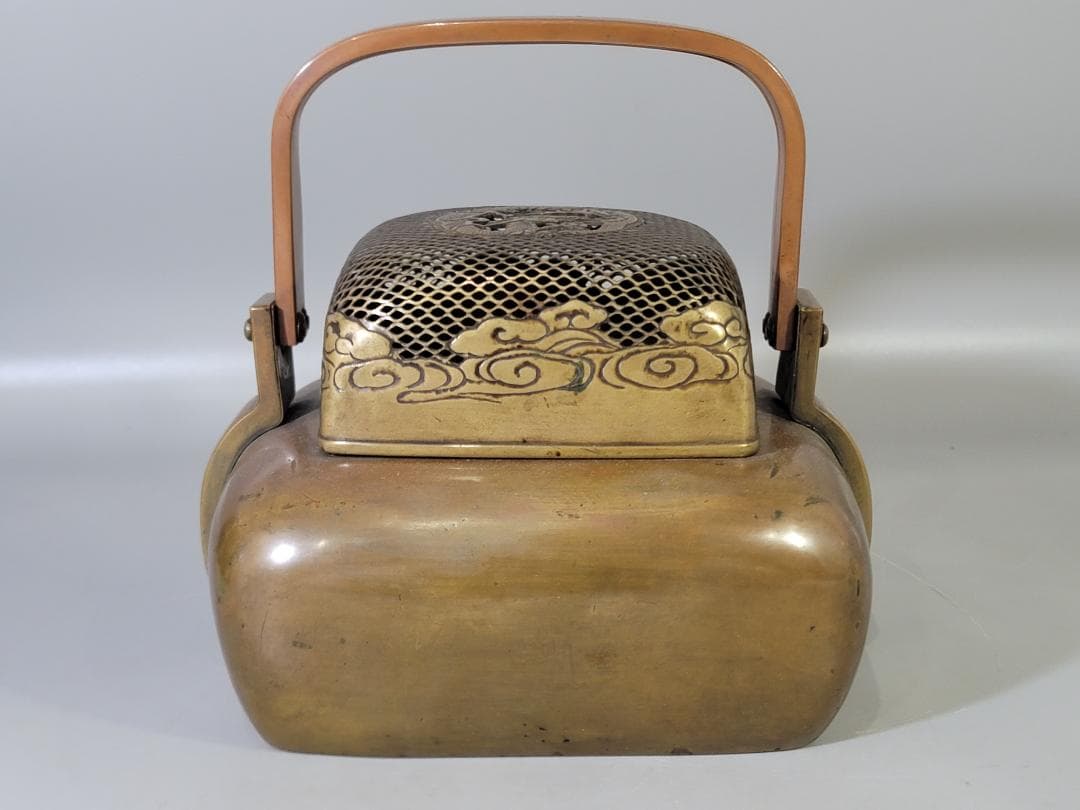 古銅 龍透かし火屋 手炙 香炉 時代物 DT624