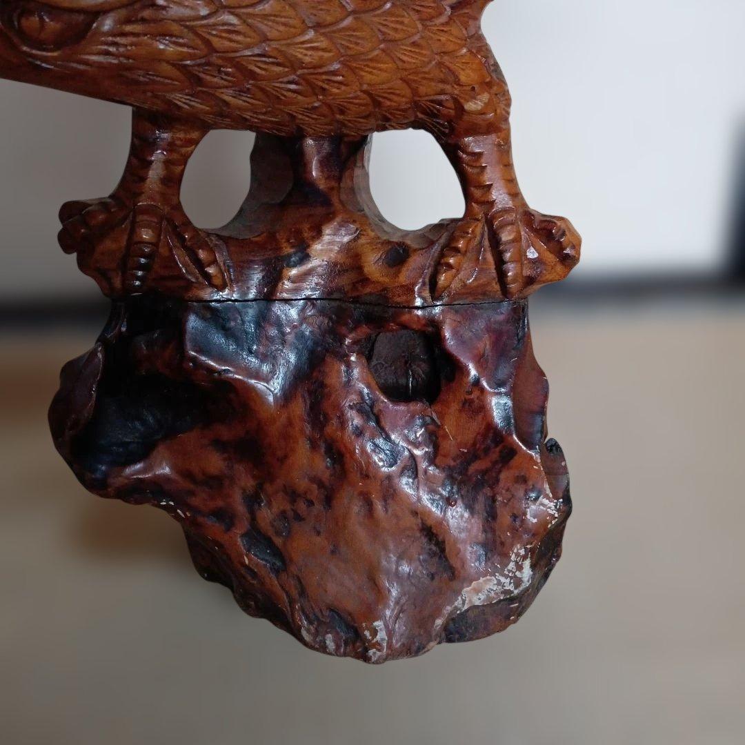 大型 木彫り 鷲 置物 一刀彫 彫刻芸術品 ヴィンテージ 民芸品