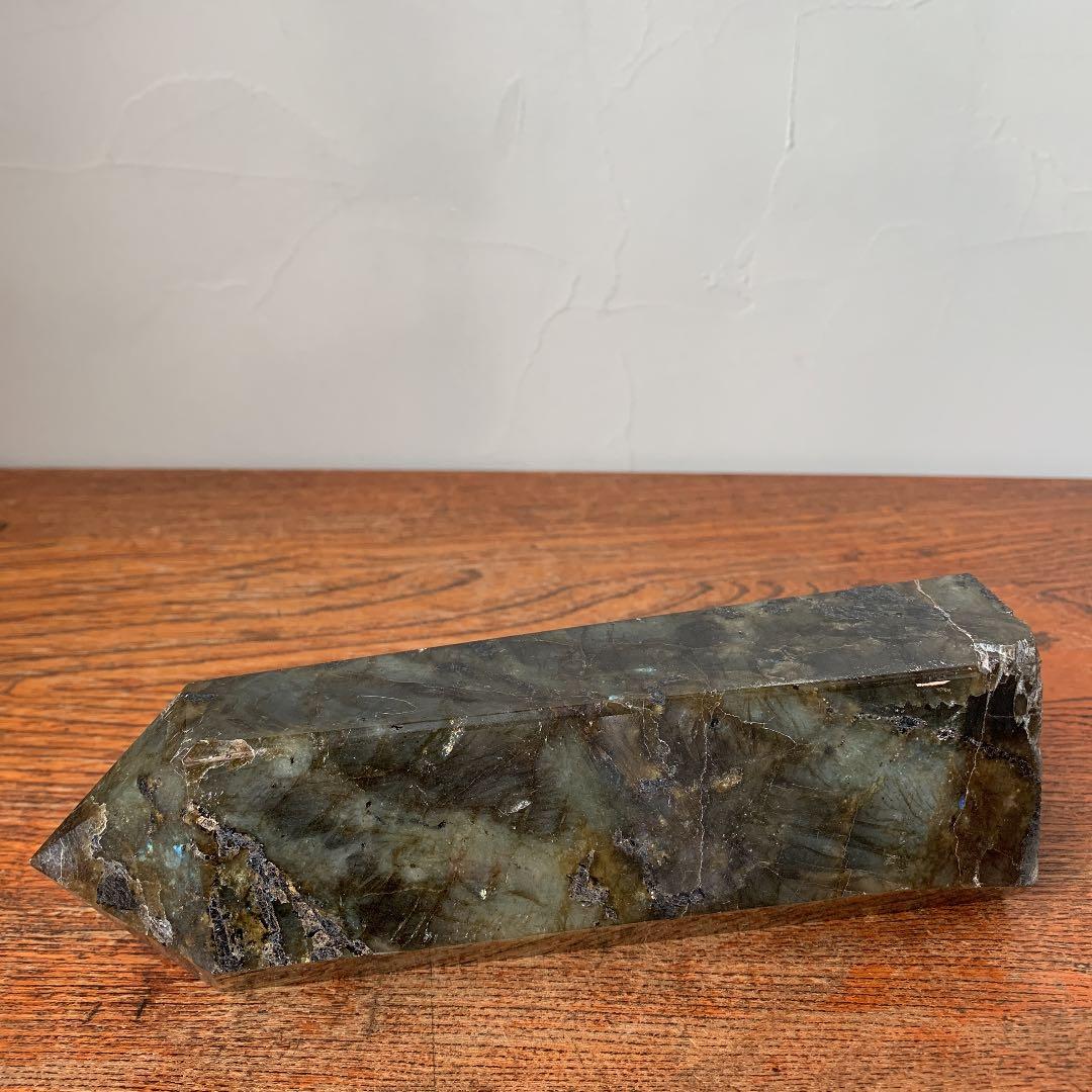 天然石 ラブラドライト ガーデンクォーツ モスグリーン 六角柱 結晶 特大